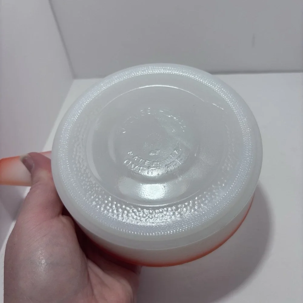 Vintage Ovenware‎ Made in USA  Dish With Handle White And Orange Trim